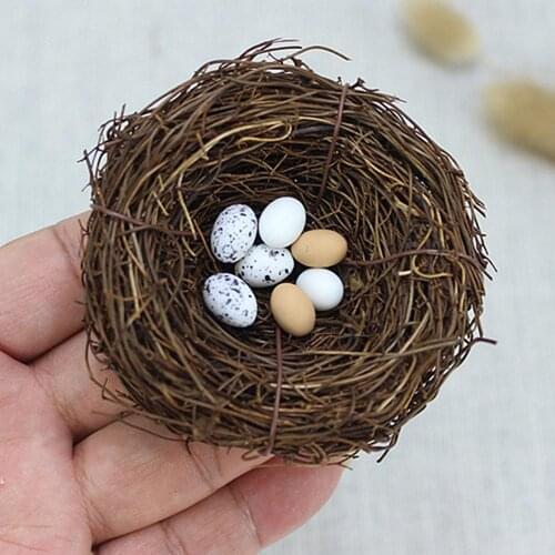 Natural Rattan Bird Nest And Foam Bird Egg Easter Decor Prop Artificial Nest for Garden Ornament DIY Craft Vine Supplies
