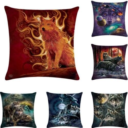 Wild Animal Wolf Pattern Cotton Linen Cushion Cover Square Pillow Case Cover 45x45cm Throw Pillow Cover