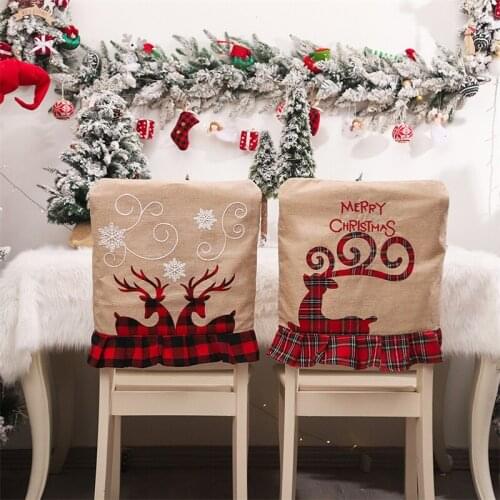 2021 New Christmas Chair Backrest Cover with Plaid Pattern Holiday Housewarming Kitchen Decoration