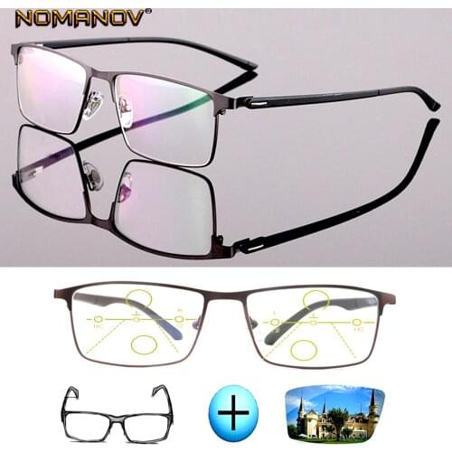 Single Progressive Optical Glasses Photochromic Classic Large Titanium Alloy Full-rim Frame Myopia Short Sight Reading Glasses