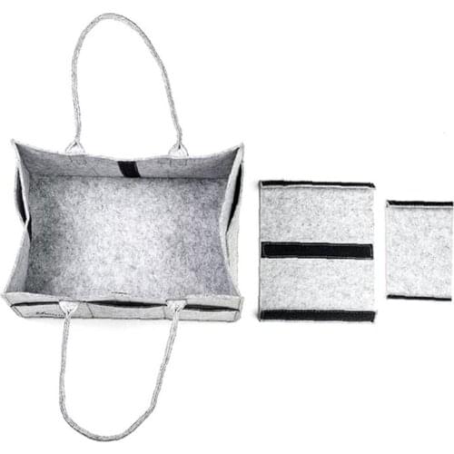 066F Portable Baby Diaper Organizer Handbag Felt Nursery Storage Basket with Changeable Compartments Large Capacity Multi Pocket