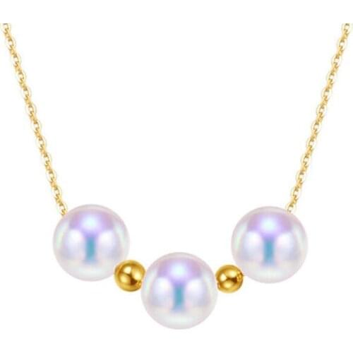 Sinya Classical 18k gold beads Natural Round Pearls choker necklace for ladies women mom girls gift with 45cm au750 gold chains