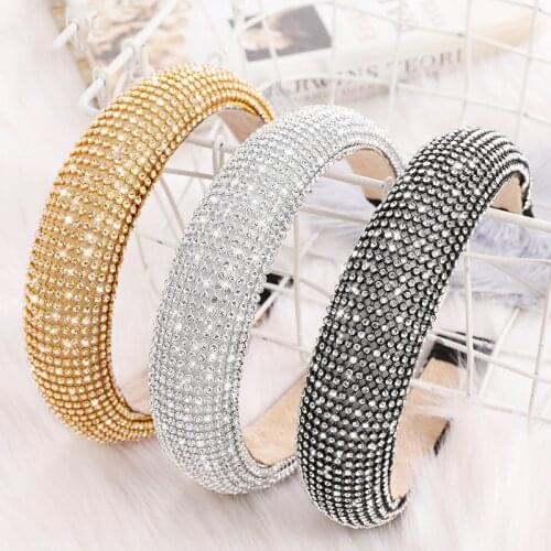 Baroque Full Diamond Luxury Headband Party Sponge Padded Bling Crystal Rhinestone Hairband Women Hair Accessories