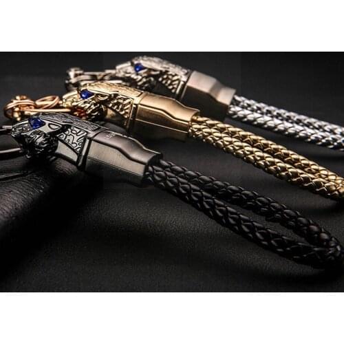 Luxury Leather Keychain Men Key Ring Woven Leopard Keychain High Day Car Chain Head Pendant Gift Key Quality Fathers S0Z1