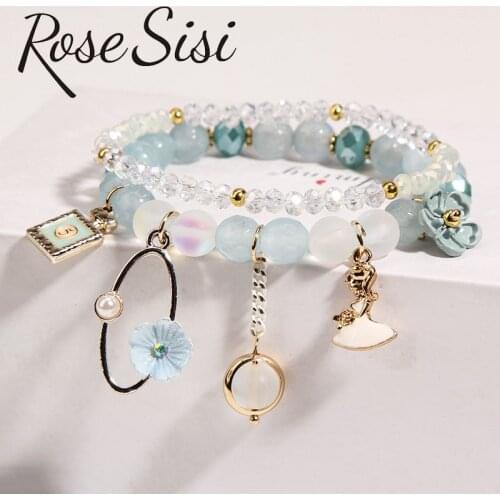 Rose sisi crystal bracelet female simple student girlfriend bracelet for women flower pendant jewelry for women