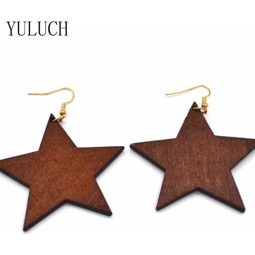 YULUCH Star shape African girl locs hair wooden earrings for Fashion lady Brown color