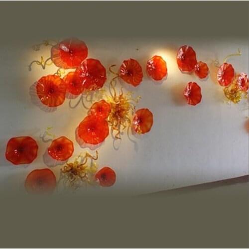 Modern Art Decoration Custom Made Murano Glass Chihuly Style Wall Plates Blown Glass Hanging Wall Art Plates for Home Decor