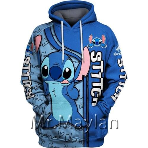 Disney Mens Womens Fully Printed 3D Stitch Hoodie Sweatshirt Trendy Streetwear Boys 2021 Spring and Autumn Street Dance Hoodie