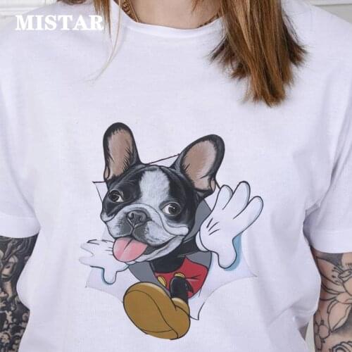 New Summer Kawaii French Bulldog Print White Tshirt Women Casual Funny Harajuku Women t Shirt Fashion Vintage Top Womens Clothes