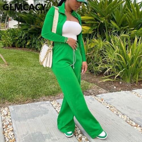 Women Two Piece Casual Tracksuit Long Sleeve Zip Up Jacket & Loose Pants Set