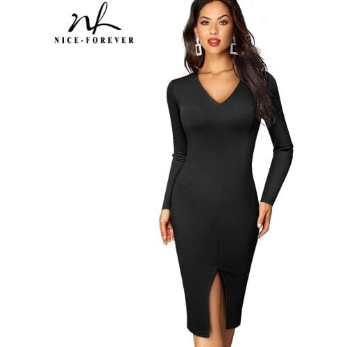 Nice-forever Spring Women New Year Red Color Dresses Cocktail Party Vintage Bodycon Slim Sheath Dress G826