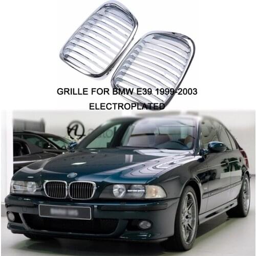 VexUp 1 Pair Electroplated Single Slat Gloss Black Car Front Kidney Grill Grilles For Bmw E39 1999 2000 2001 2002 2003 2004 Abs
