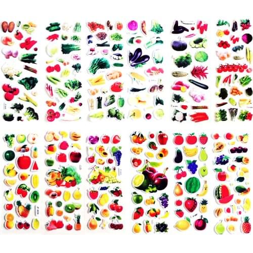 12pc/set Bubble Stickers 3D Puffy Bulk Cartoon vegetables and fruits Classic Toys Scrapbook For Kids Children Birthday Gift