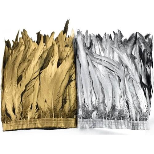 2Meter Gold Silver Rooster Coque Feather Trim Fringe Ribbon Golden Feathers for Crafts Clothes Carnival Decoration Plumas Decor