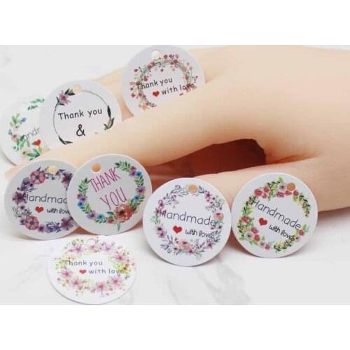 3cm newest flower style Diy thank you gifts hang tag printed Handmade merry christmas gifts party supplies jewelry lables tag
