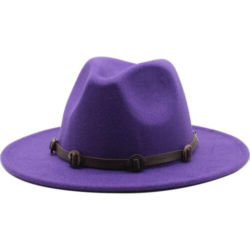56-60cm All-match Wide Brim Fedora Hat For Women Solid Color Wool Felt Hat For Men Autumn Winter Panama Gamble Yellow Jazz Cap