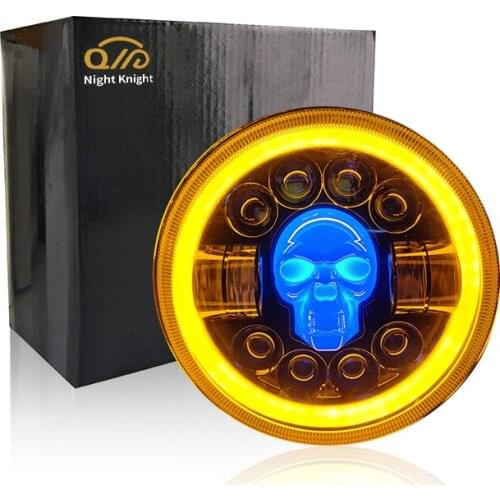Night knight 7 Inch Round LED Headlights Far/Near Light DRL 160W With Turn Signal、Angel Eyes、Skull Shape Motorcycle Headlamps