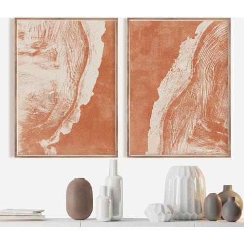 Abstract Beige Orange Seascape Boho Canvas Prints Painting Wall Art Pictures Neutral Posters for Living Room Home Decoration