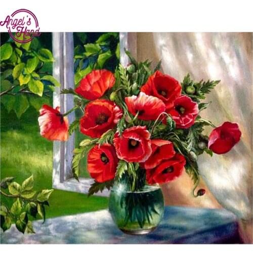 Diamond Embroidery Poppy flowers Patterns Rhinestone Handmade Kit,Diamond Painting for Children Cross Stitch Mosaic Home Decor