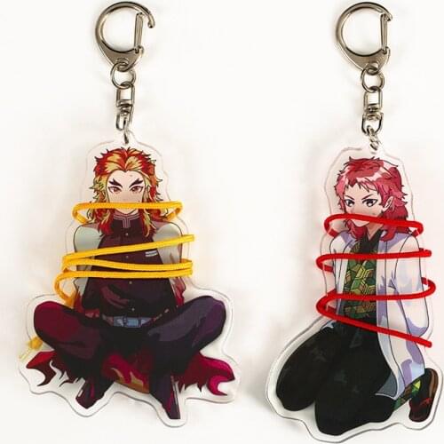 1 Pcs New Anime Demon Slayer Kimetsu No Yaiba Kneeling Keychains Douma Giyuu Kyoujurou Sabito Pendant Keyrings Figure Toys Gifts