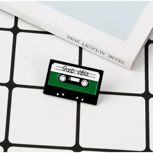 Retro Tape Enamel Pin Good vibes Cassette Tape Brooches Metal Brooch Fashion Music tape Pins Badge Gift for Women Men Children