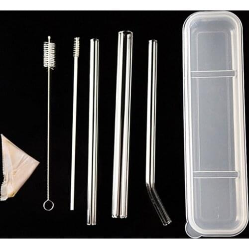 Clear Glass Drinking Straw Set Tall Glass Tumbler Reusable Straw Juices Protein Shakes Frozen Drinks Smoothie Straw Bar Supplies