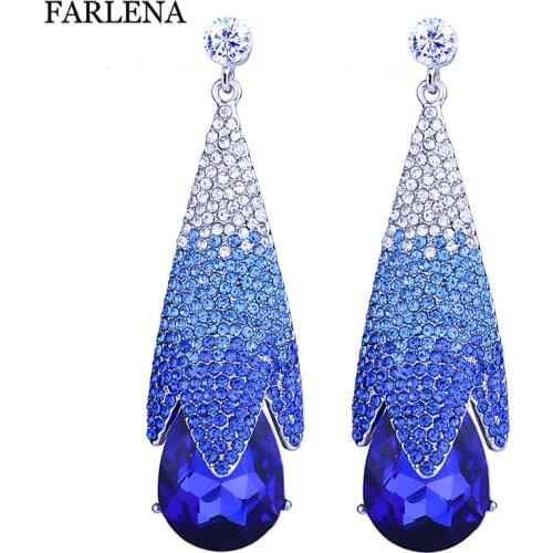 FARLENA Jewelry Women Luxury Wedding Party Drop Earrings Inlay with Multicolor Rhinestones Big Water Drop Earrings long