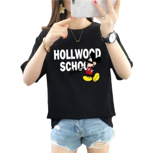 Disney Plus 1 Year Print Letter Mickey Mouse Graphic T Shirts Women 100% Cotton Summer Cute Kawaii Tops Oversized Womens Shirts