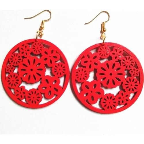 FUYIER Hollow Carving Wood Big Flower Drop Earrings Handmade Earrings Personality Laser Cut eco Wooden Jewelry