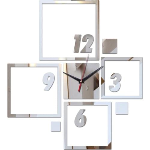 Hot sale acrylic mirror wall clock home decoration single face quartz watch square wall sticker europe style living room
