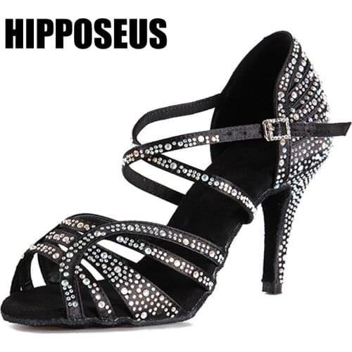 Hipposeus Women Latin Dance-Shoes Female Salsa Ballroom Dancing Shoes Girls Modern Tango Soft Sole Party Dance Shoes Sandals