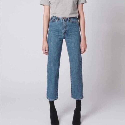 Cotton Loose Straight High-rise Vintage Women Jeans Fashion Pants