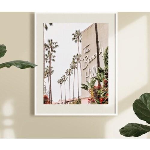 Beverly Hills Hotel Los Angeles Print Hollywood Glam Decor Retro Wall Art Picture Canvas Painting Gift for Her Home Decoration