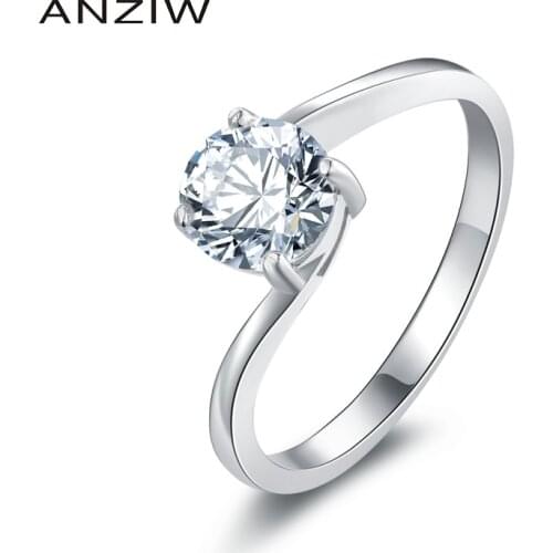 ANZIW Fashion Round Cut Solitiare Wedding Rings Sterling Silver Engagement Ring for Women Gift anillos de plata 925 de ley mujer