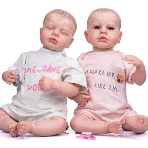 NPK 49CM Newborn Baby Doll Lifelike Real Soft Touch Twins Collectible Art Reborn Doll with Hand-Drawing Hair LouLou Doll
