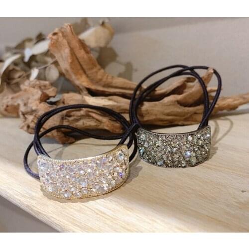 Square Full Crystal Metal Hair Accessories Elastic Hair Bands For Women Geometric Alloy All-rhinestone Hair Ties Ropes Wholesale