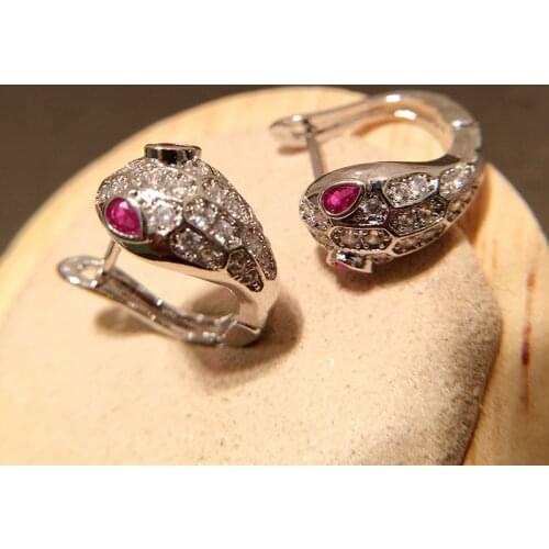 Snake-Shaped Small Earrings Temperament Earrings Classic Red Zircon Snake Jewelry Luxury Women Silver Color Brincos de cobra