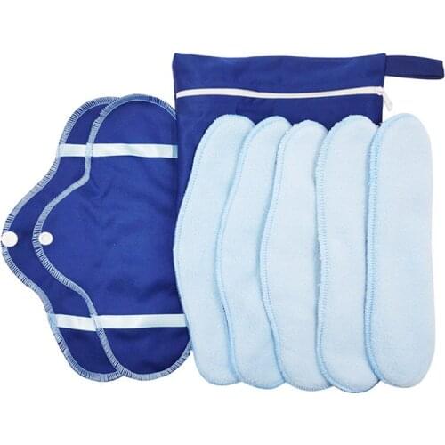 Reusable Cloth Pads For Periods Blue micro-fleece Inner Menstrual Pad With Wings Women Sanitary Day And Night Pads Washable Pad