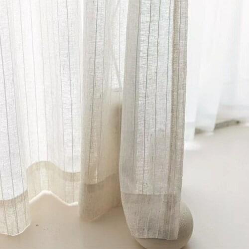 Solid Color Linen Cotton White Stripe Tulle Curtain For Living Room Linen Bedroom Window Drapes For Bedroom Kitchen Kids Door