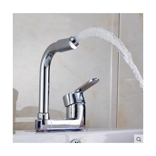 360 Rotated Bathroom basin faucet mixer water tap, Double hole brass faucet hot and cold, Chrome plated wash sink basin faucet