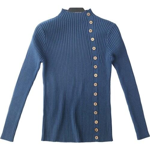 Pullover button half high neck sweater womens new slim and slim knit long sleeve bottom coat in autumn and winter 2019