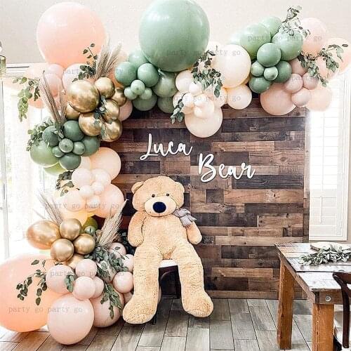 102/120pcs Macaron Orange Retro Sage Green Balloons Garland Metal Gold Globo For Wedding Birthday Jungle Party Decor Baby Shower