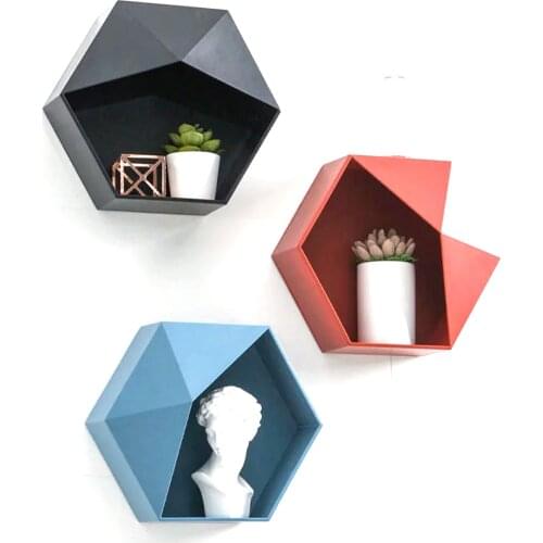 Hexagonal Shelf Nordic Style Simple Geometric Storage Floating Display Wall Decoration