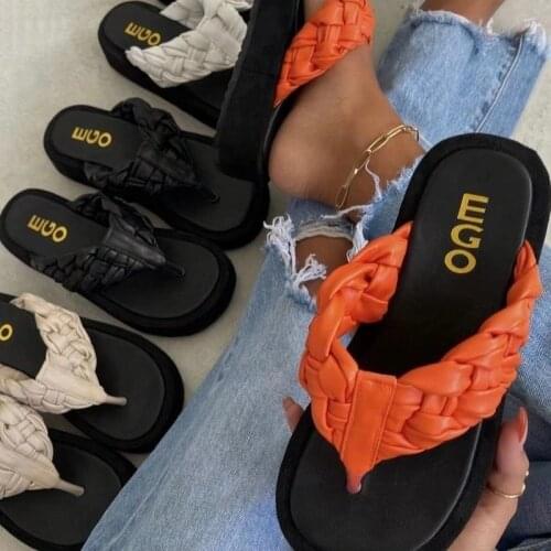 Wedges Womens Summer Slippers Sandals Braided Shoes Fashion Weave Female 2021 Designers Flip Flops High Heel Platfrom Slides