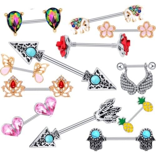 TIANCIFBYJS 1 pair 316L Steel Barbell Piercing Rose Flower Nipple Rings Bar Body Jewelry Woman Nipple Stud Cartilage Barbell