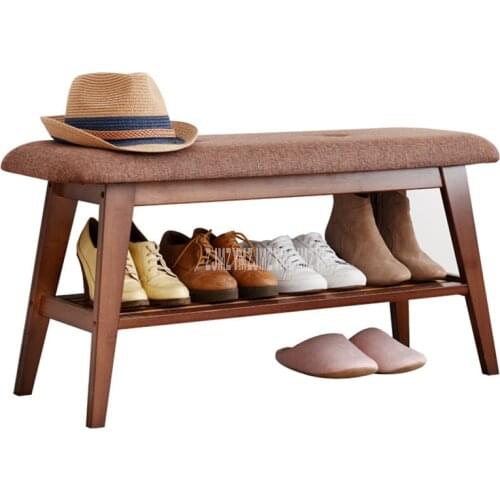 Nordic Simple Doorway Natural Bamboo Creative Wear Shoes Low Stool With Storage Layer Soft Seat Cushion Shoes Changing Bench