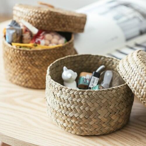 Wedding Decorations Basket Snack Storage Box Finishing Box With Lid Woven Basket Desktop Organization Baskets Round Gift Boxes