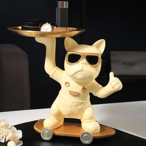 Modern Home Room Decor Bulldog Statue Tray Storage Table Decoration Fashion Sculpture Figurine Miniature Animal Figurines Gift