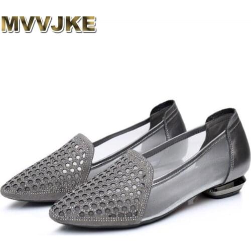 MVVJKE Hollow Cowhide Mesh Shoes Summer Women Sandals New Elegant Comfortable Pointed Women Fashion Shoes Casual Sandals E121