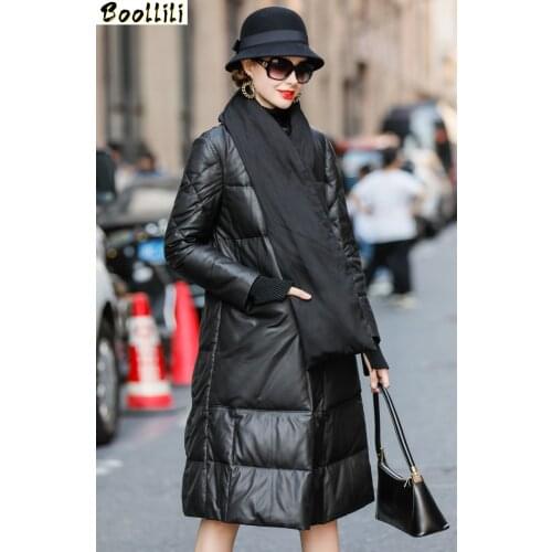 Boollili 2020 Real Leather Jacket Winter Coat Wmen Long Down Jacket Women Genuine Sheepskin Coat with Scarf Chaqueta Mujer